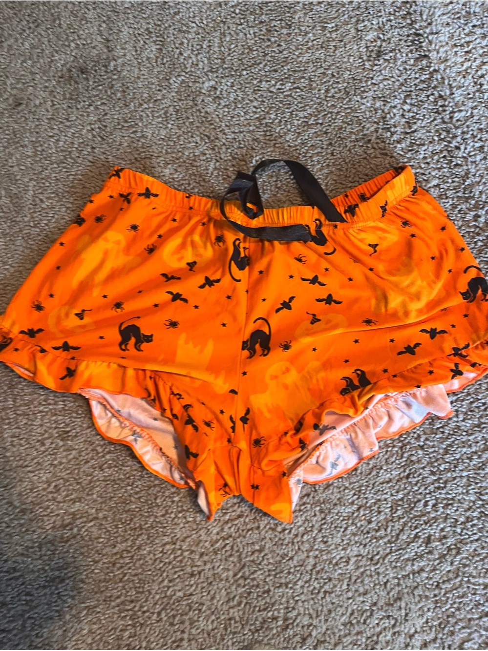Women's Orange Halloween Print Lounge Shorts and pajama top